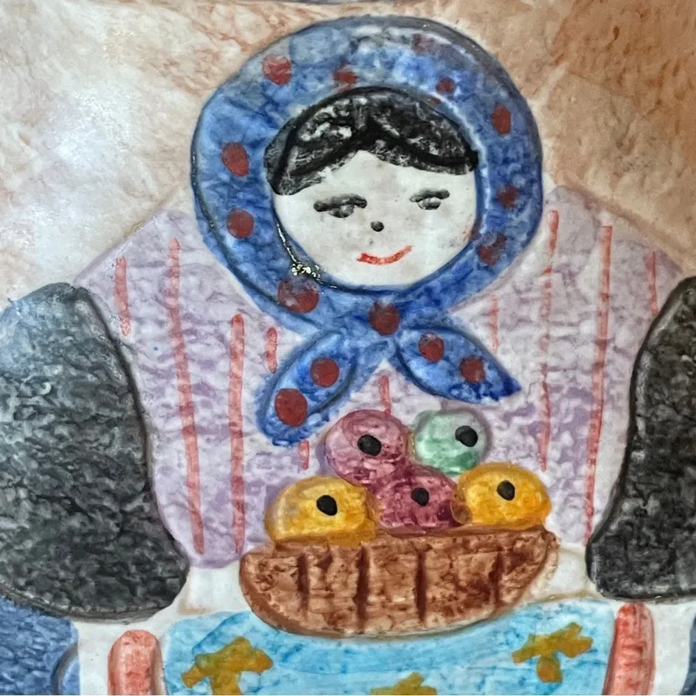 Vintage Italian Terracotta Art Pottery Hand Painted Folk Art Wall Pocket Vase